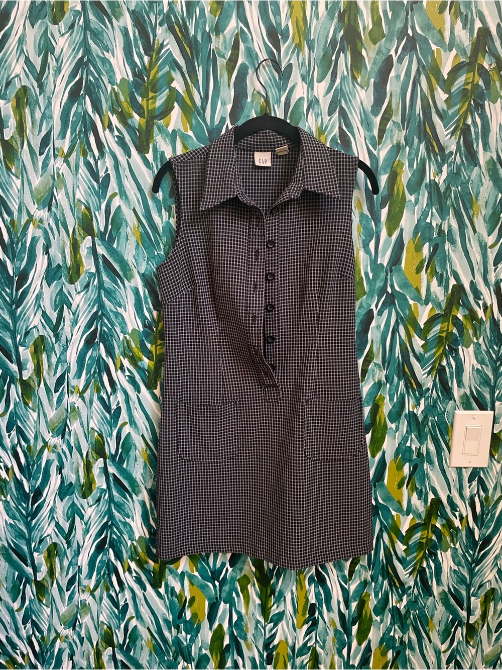 GAP Sleeveless Gingham Button Front Dress Navy 90’s style